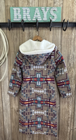 Ladies Aztec Taupe Wool Long Coat  Button Closure, Front Pockets  Lined Hood  Shell:  90% Poly, 10% Wool  Lining:  100% Poly
