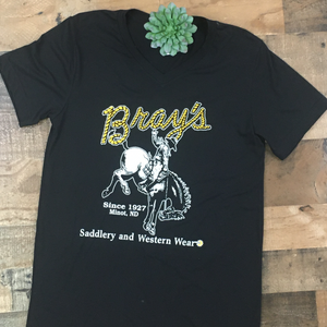 Bray's Saddlery black v neck short sleeve logo t-shirt