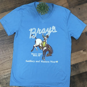 Bray's Saddlery turquoise v neck short sleeve logo t-shirt