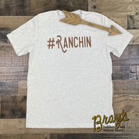 #Ranchin Tee in Clay Ink  Round Neck, Heather Oatmeal  50% Poly, 25% Cotton, 25% Rayon,  *Rust Cardigan sold separately